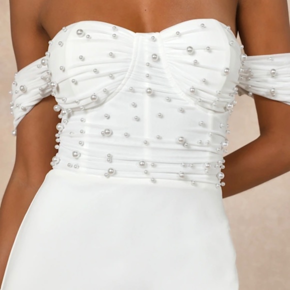 Lulus Immensely Charming White Mesh Pearl Bustier Maxi Dress - Picture 4 of 6